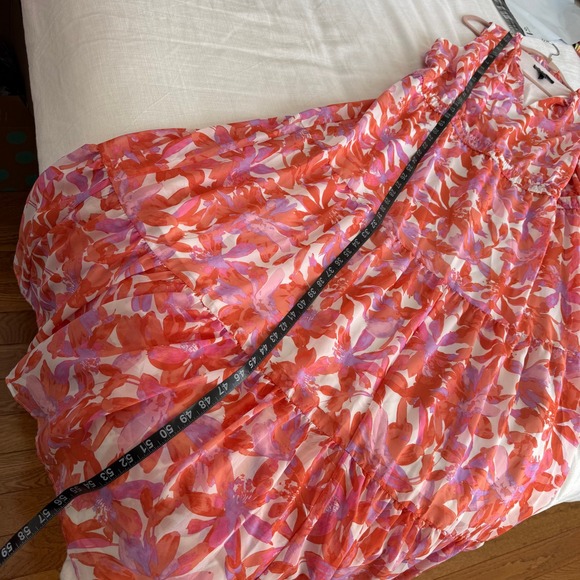 MAGGY LONDON WOMAN Floral Maxi Dress Orange Pink Lavender Tiered V-Neck 1X - Picture 6 of 7